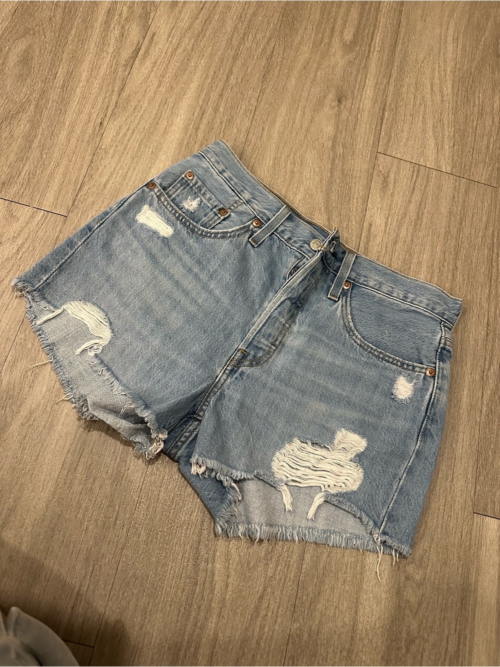 Levi's Light Blue Distressed Denim Shorts